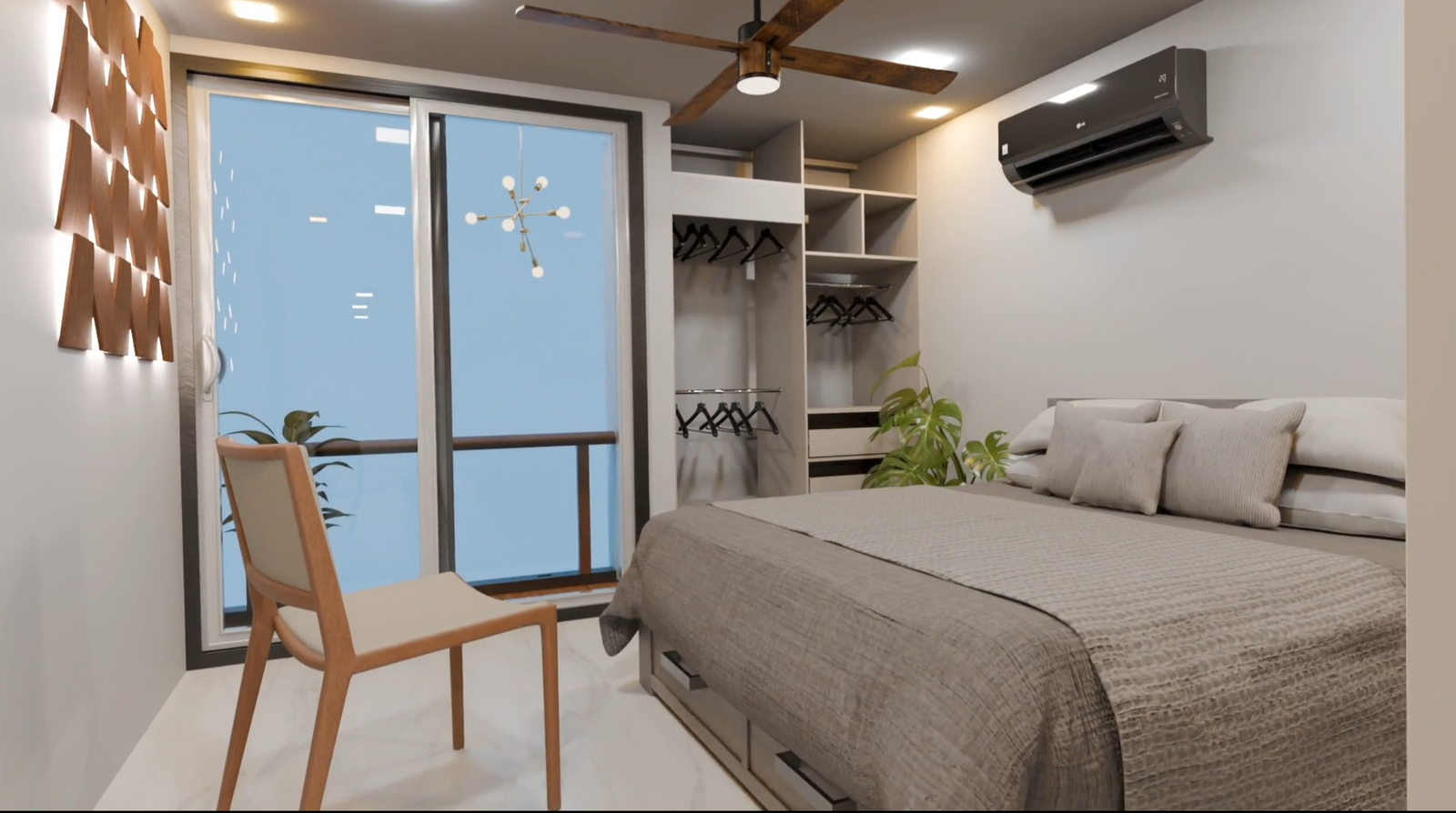 Bedroom with built-in wardrobe and balcony